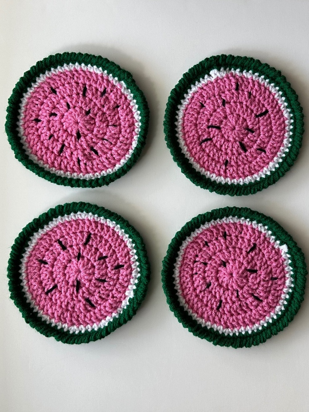 4 Watermelon Handmade Crochet Coasters